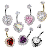 Titanium Belly Button Ring CZ Heart & CNC CZ Pave Edge