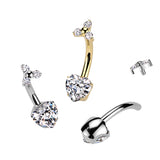 Titanium Heart CZ & Trinity Top Dangle Belly Button Rings