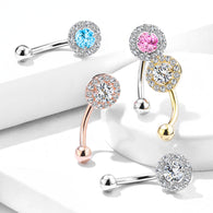 Paved CZ Prong Set CZ Center Top Eyebrow Ring Curved Barbells Rook Snug