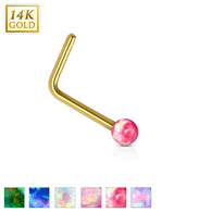 14K Solid Gold Opal Ball L Bend Nose Stud Ring