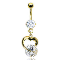 Heart CZ Dangle 14kt Gold Plated Navel Belly Button Ring