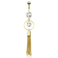 CZ Encircled Strings Dangle 14kt Gold Plated Navel Belly Button Ring