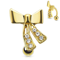 Ribbon with CZ Top Down 14kt Gold Plated Navel Belly Button Ring