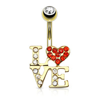 LOVE Logo CZ 14kt Gold Plated Navel Belly Button Ring