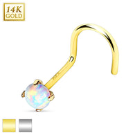 14K Solid Gold Prong Set Opal Nose Screw Ring