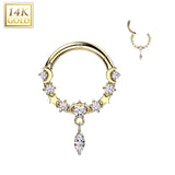 14K Solid Gold Dangle Hinged Segment Ring for Nose Septum Cartilage