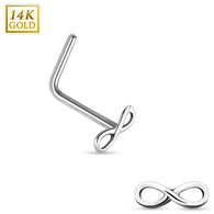 Infinity Sign End 14K White Solid Gold L Bend Nose Stud Ring