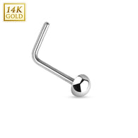 Dome End 14K White Solid Gold L Bend Nose Stud Ring