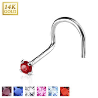 Prong CZ 14K White Solid Gold Nose Screw Ring