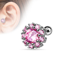 Cluster CZ Flower 316L Surgical Steel Cartilage/Tragus Bar