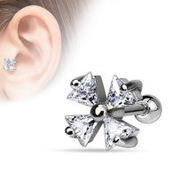 Triangle CZ Shamrock Surgical Steel Cartilage Helix Tragus Bar