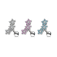 Triple 5 Crystal Flower Cluster Top Ear Cartilage Helix Daith Tragus Barbell Studs