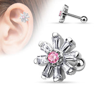 CZ Petal Flower Surgical Steel Cartilage Tragus Helix Barbell