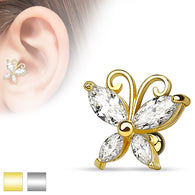 CZ Butterfly Gold Plated Cartilage Tragus Helix Barbell Stud