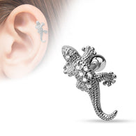 CZ Paved Lizard 316L Surgical Steel Cartilage/Tragus Bar