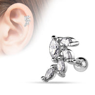 Marquise CZ Cluster Vine 316L Surgical Steel Cartilage/Tragus Bar