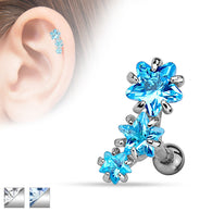 Triple Star CZ Set 316L Surgical Steel Tragus Helix Ear Cartilage