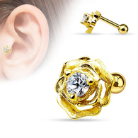 CZ Centered Flower 316L Surgical Steel Cartilage/Tragus Barbell