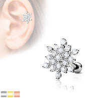 Snow Flake Top CZ Ear Cartilage Daith Helix Tragus Barbell Stud