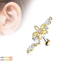 Flower Vine CZ Top Ear Cartilage Daith Helix Tragus Barbell Stud