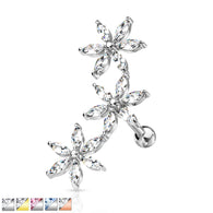 25 mm 3 Marquise CZ Flower Ear Cartilage Tragus Surgical Steel Barbells Stud