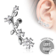 CZ Flower Vine Ear Cartilage Daith Tragus Helix Barbell