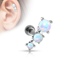 Triple Opal Ball 316L Surgical Steel Tragus/Cartilage Barbell