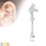 Leaf Pear CZ Dangle Ear Cartilage Daith Helix Tragus Barbell Stud