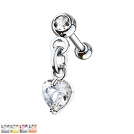 Heart CZ Dangle Top Ear Cartilage Daith Helix Tragus Barbell Stud