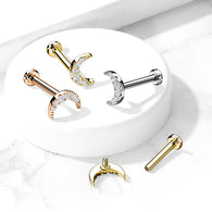 CZ Paved Crescent Moon Top Lip Labret Monroe Ear Cartilage Tragus