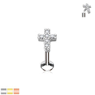 CZ Cross Internal Threaded Labret Monroe Cartilage Daith Tragus Studs