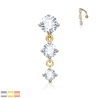 Three CZ Vertical Drop Belly Button Navel Rings