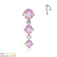 Three Crystals Vertical Drop Belly Button Navel Rings