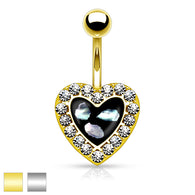 Crystal Paved Heart with Mother of Pearl Navel Belly Button Rings