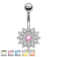 Petite CZ Flower Surgical Steel Navel Belly Button Rings