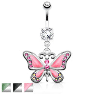 CZ Butterfly Dangle Dangle Surgical Steel Belly Button Navel Rings