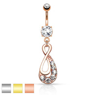 Infinity Drop with Paved Gems Dangle Navel Belly Button Ring