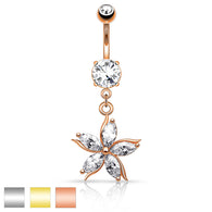 Flower w/ CZ Shard Petals Dangle Navel Belly Button Ring