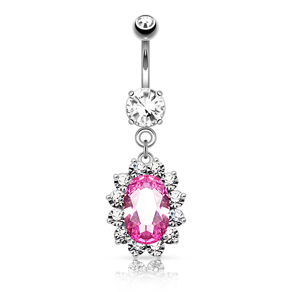 Pink CZ Dangle Navel Belly Button Ring – iconbodyjewelry.com