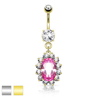 Pink CZ Dangle Navel Belly Button Ring