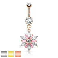 CZ Petals Flower Dangle Navel Belly Button Ring