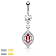 Chandelier Red CZ Surgical Steel Dangle Navel Belly Button Ring