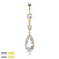 Teardrop CZ Chandelier Dangle Navel Belly Button Ring