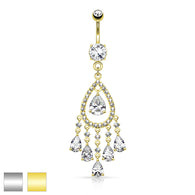 Multi Tear Drop CZ Chandelier Dangle Navel Belly Button Ring