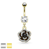 CZ Petals Flower Dangle Surgical Steel Belly Button Navel Rings