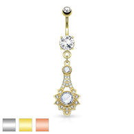 Micro Pave CZ Tribal Sun Dangle 316L Surgical Steel Belly Button Rings