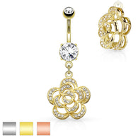 CZ Petals Camellia Dangle Belly Button Navel Rings