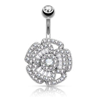 Princess Cut CZ Camellia Belly Button Navel Rings