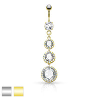 Triple CZ Paved around Large CZ Drops Surgical Steel Navel Belly Button Ring