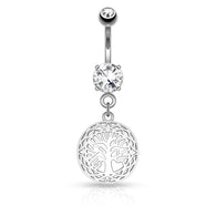 Tree of Life Dangle CZ Surgical Steel Navel Belly Button Rings